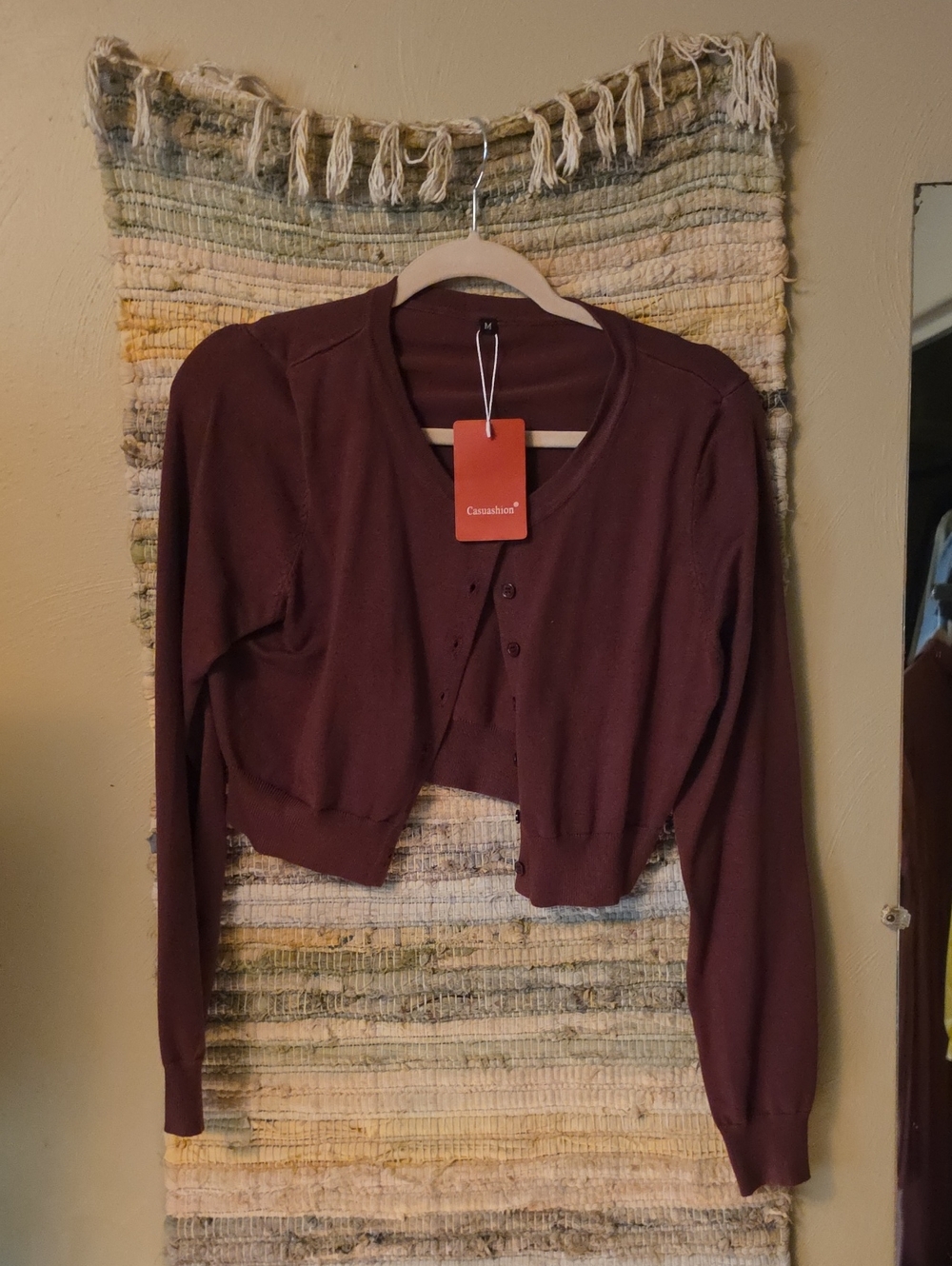 Casual Cropped Cardigan in Deep Wine (Somewhat Brown) -